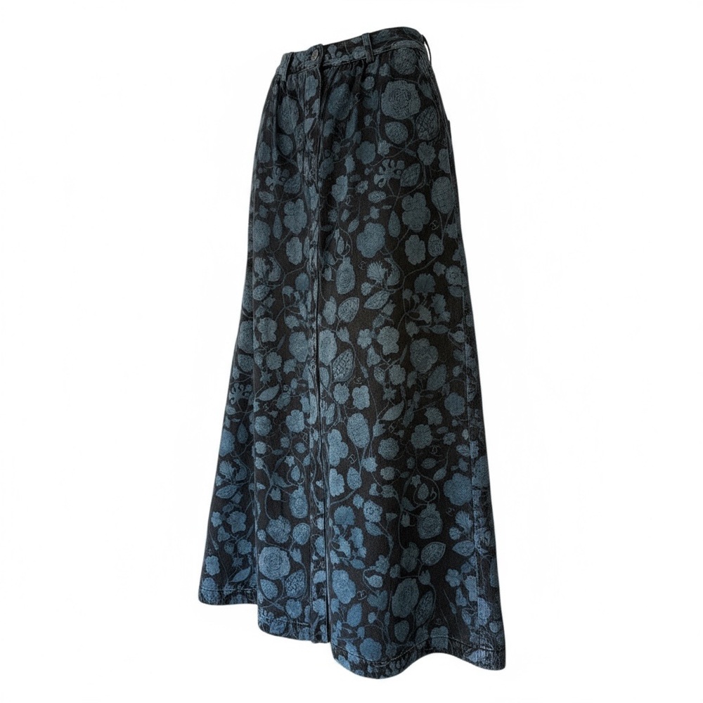 CHANEL Denim Floral Print Maxi Skirt